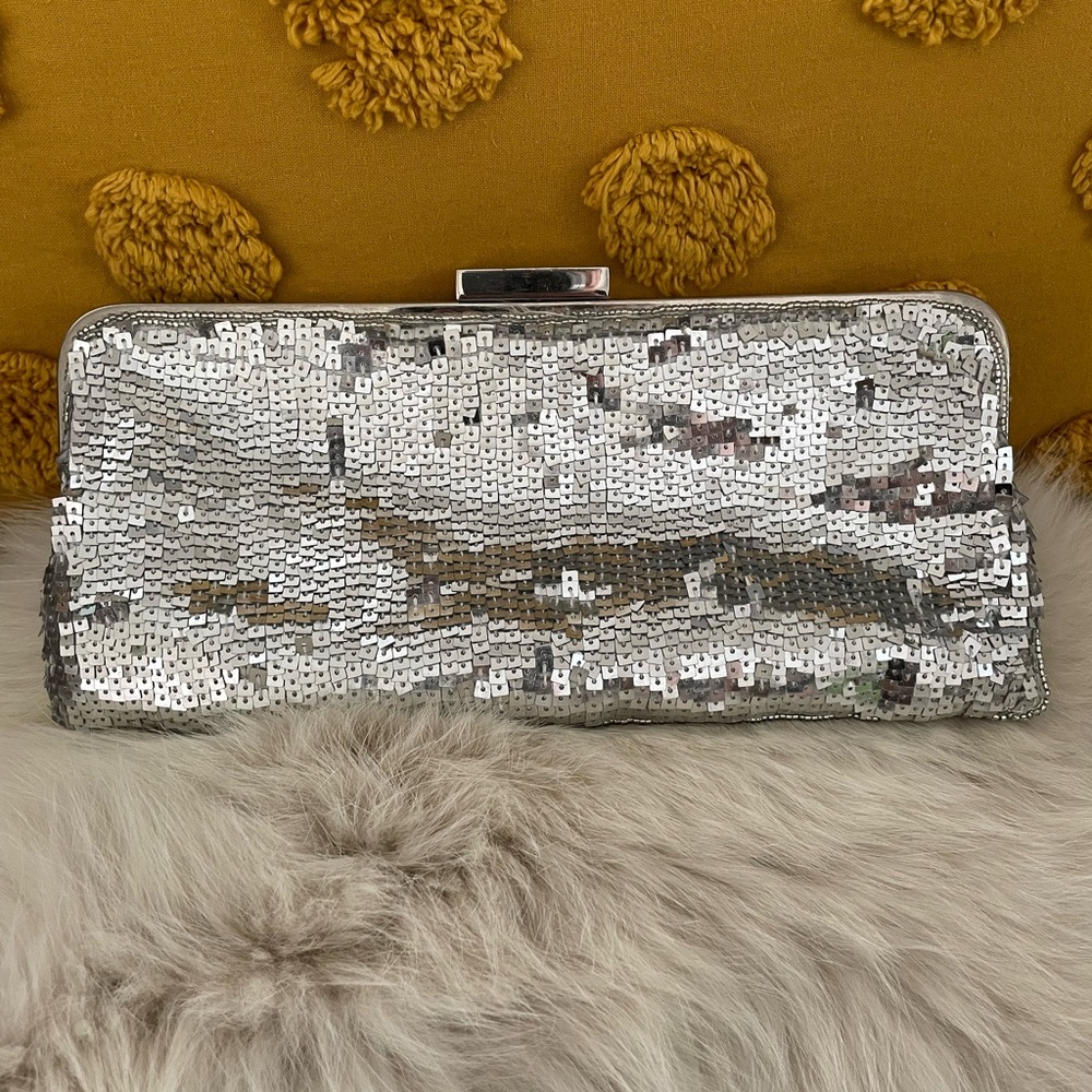 BCBGMaxAzria Silver Sequin Evening Bag